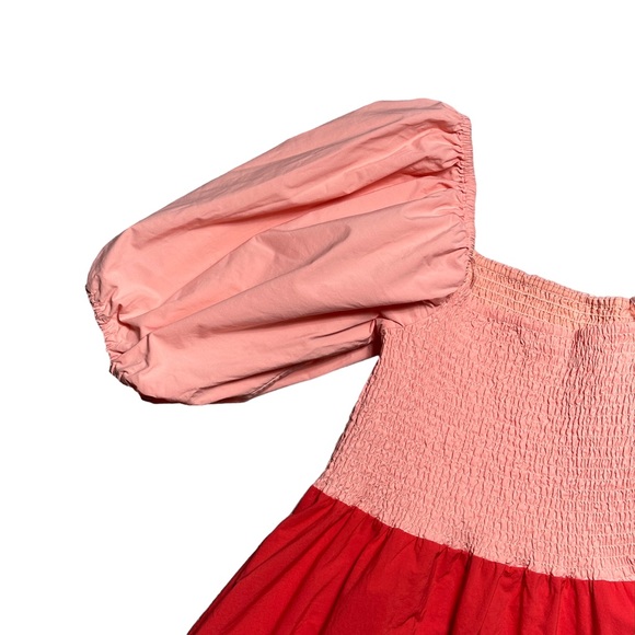 Rhode Eloise Puff Sleeve Colorblock Midi Dress in Strawberry Multi Colored US M - Picture 3 of 15